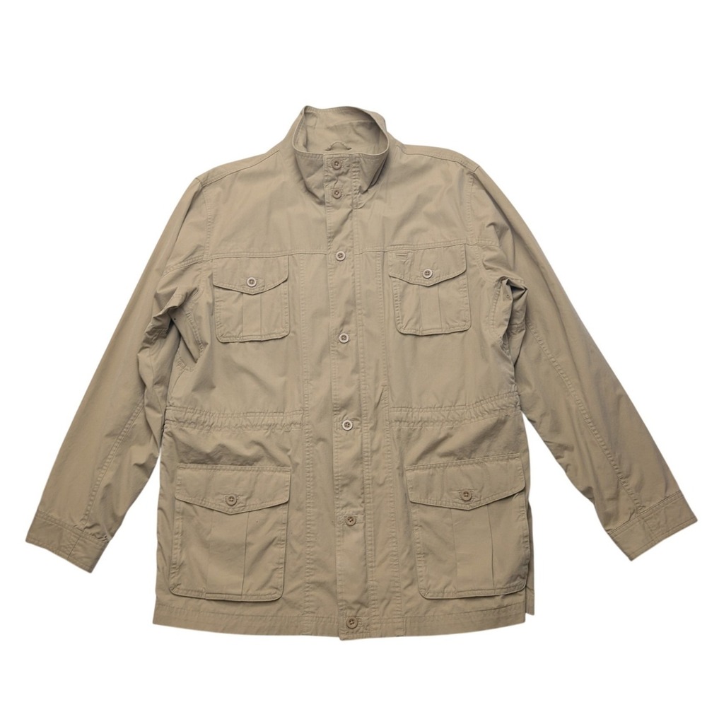 LL Bean Field Jacket Mens Large Tall Tan Khaki Cotton Utility Safari Coat OHYU3
